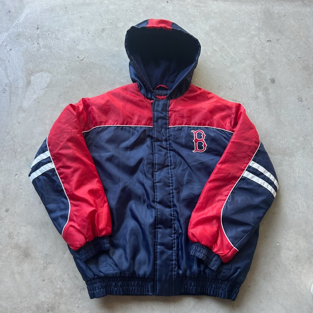 Vintage Boston Red Sox MLB Hooded Puffer Jacket Navy Red Blue XL